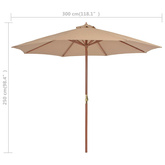Parasol ogrodowy na drewnianym słupku, 300 cm, taupe
