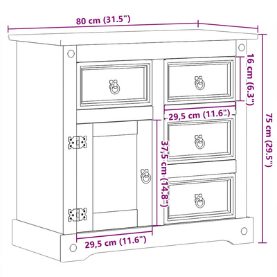 Komoda Corona, 87x40x76 cm, lite drewno sosnowe
