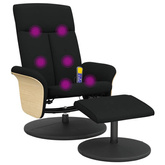 vidaXL Fotel masujący z podnóżkiem, czarny, obity tkaniną