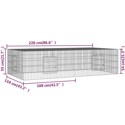 Klatka dla królika, 2 panele, 220x110x55 cm, żelazo