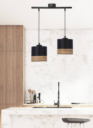 Lampa wisząca z abażurem Porto czarna podwójna do jadalni nad stół