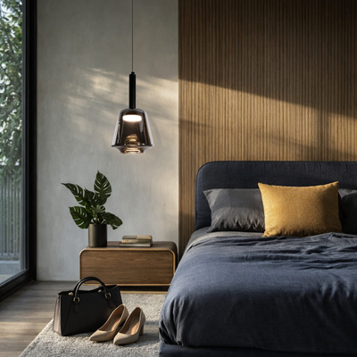 Lampa wisząca Bueno szklana czarna z kloszem dymionym do salonu