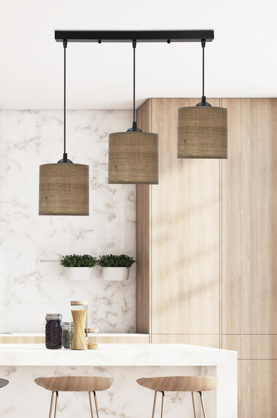 Lampa wisząca z abażurami Legno rattanowy orzechowy potrójna nad stół