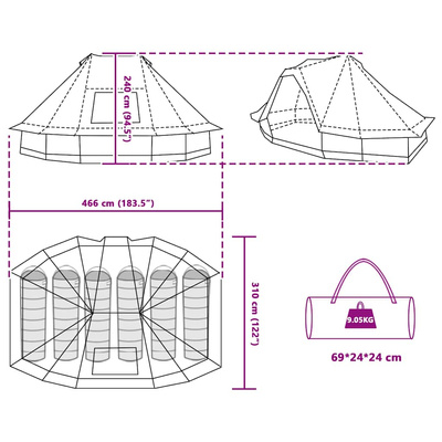 Namiot Tipi 6-osobowy Zielony tafta