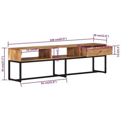 vidaXL Szafka pod TV, 160x30x45 cm, lite drewno akacjowe