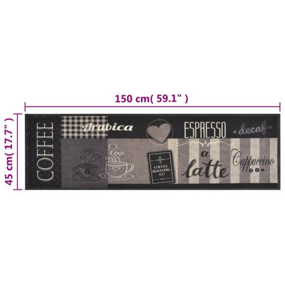 vidaXL Dywanik kuchenny z motywem kawy, czarny, 45x150 cm, aksamitny