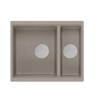 QUADRON | LOGAN 150 | granitowy zlewozmywak kuchenny BEŻ + STAL | wymiary: 56 x 46 x 22 cm | 1,5-komorowy podwieszany | podbudowa szafki od: 60 cm