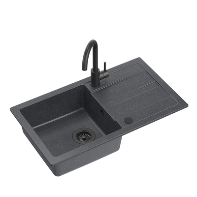 GO- MAX CZARNY zlewozmywak granitowy 1-k z/o (77x44x17,5) + bateria very black + syfon manualny z zaślepką very black