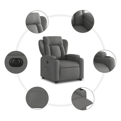 vidaXL Podnoszony fotel masujący, elektryczny, rozkładany, ciemnoszary wariant 7