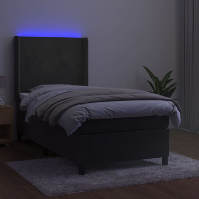 Łóżko kontynentalne z materacem i LED, szary aksamit, 90x190 cm vidaXL