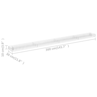 vidaXL Podwyższona donica gabionowa, galwanizowana stal, 360x30x10 cm