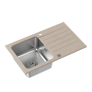 KENNETH 111 Fusion GraniteQ river sand (beżowy) z komorą stalową (780x480x190) z syfonem manualnym i zaślepką