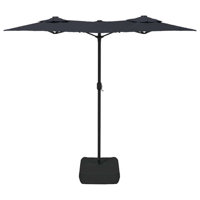 Podwójny parasol ogrodowy z LED, czarny, 316x145 cm