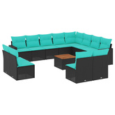 13-cz. zestaw mebli do ogrodu, poduszki, czarny, rattan PE