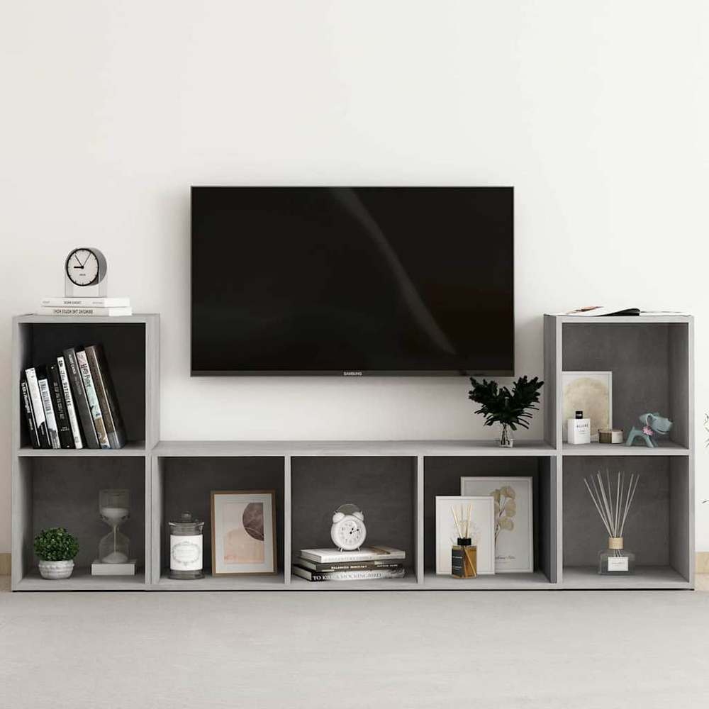 3-cz. zestaw szafek TV, szarość betonu, materiał drewnopochodny