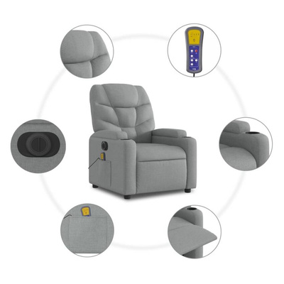 vidaXL Rozkładany fotel masujący, elektryczny, jasnoszary, tkanina