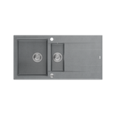EVAN 156 GraniteQ zlewozmywak z syfonem Push To Open 1,5-komorowy z/o (1000x500x210; kom. 420x480) silver stone / elementy stalowe