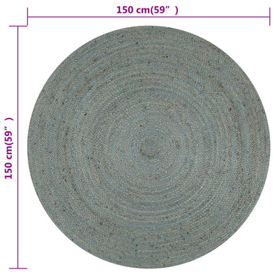 vidaXL Ręcznie wykonany dywan z juty, okrągły, 150 cm, oliwkowozielony