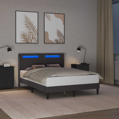 Ramka łóżka z paskami LED Szary 160 x 200 cm Ekoskóra