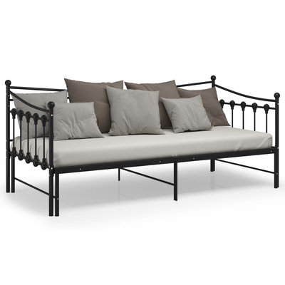 Sofa z wysuwaną ramą łóżka, czarna, metalowa, 90x200 cm wariant 4