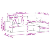 Sofa Ciemnoszary 228 x 134 x 80 cm Aksamit