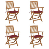 vidaXL Składane krzesła ogrodowe z poduszkami, 4 szt., drewno akacjowe