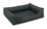 Legowisko dla psa Sofa Valencia Standard w kolorze ciemnoszarym z czerwonym wykończeniem Rozmiar: M - 80 x 60 cm