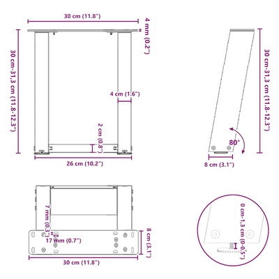 Nogi do stolika kawowego w kształcie litery U 2 szt. Białe 30x(30-31) cm Stal