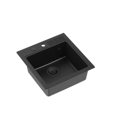 PETER 110 GraniteQ zlewozmywak granitowy pure carbon 1-komorowy z/o (50x52x20) z syfonem pure carbon