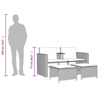 2-os. sofa ogrodowa ze stolikiem i stołkami, szara, polirattan
