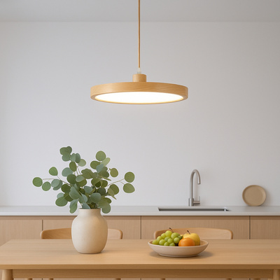 Lampa wisząca Abigali Woody 18W drewniana okrągła