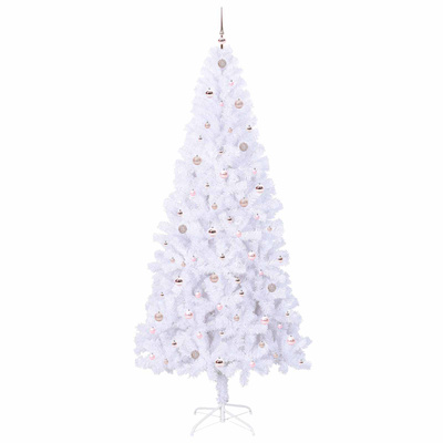 Sztuczna choinka z 300 diodami LED Biały 240 cm PVC i stal