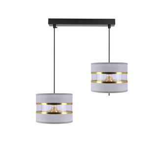 Lampa wisząca z abażurami Pandy czarna podwójna szary i złoty abażur do salonu