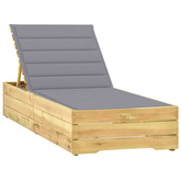 vidaXL Leżak z szarą poduszką, impregnowane drewno sosnowe