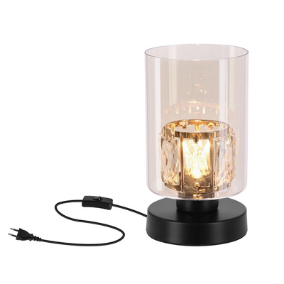 Lampka nocna Ducato metalowa ze szklanym kloszem czarna na stolik nocny
