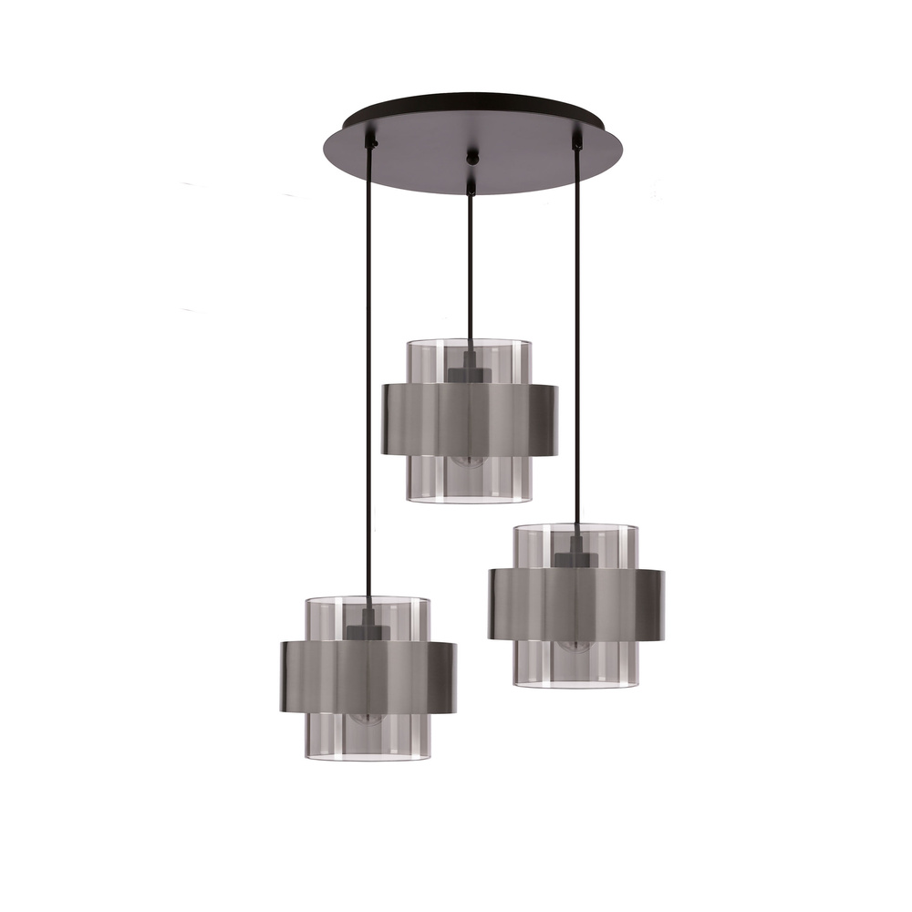 Spiega lampa wisząca talerz czarny+satyna nikiel 3x60W E27 klosz dymiony