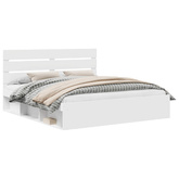 Ramka łóżka Z zagłówkiem Biały 200 x 200 cm Lite drewno sosnowe