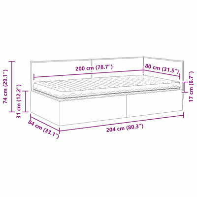 Rama Łóżka Narożnego z Materacem 2 szt. Czarny 80 x 200 cm