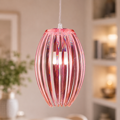 Lampa wisząca Abuko pojedyncza różowa do sypialni z tworzywa sztucznego
