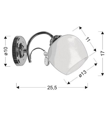 Kinkiet chrom szklany biały klosz z kryształem 40W Zachera Candellux 21-76984