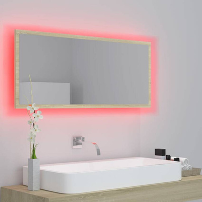 vidaXL Lustro łazienkowe LED, kolor dąb sonoma, 100x8,5x37 cm, akryl