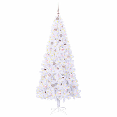 Sztuczna choinka z 300 diodami LED Biały 210 cm PVC i stal