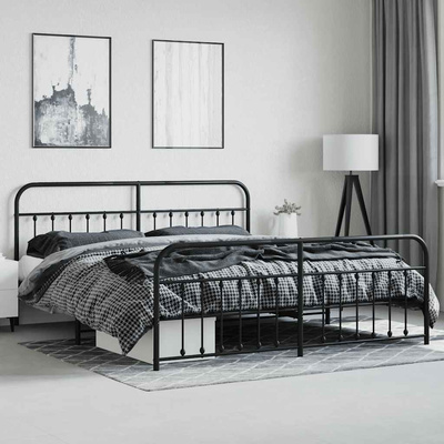 vidaXL Metalowa rama łóżka z wezgłowiem i zanóżkiem, czarna, 200x200cm model standard
