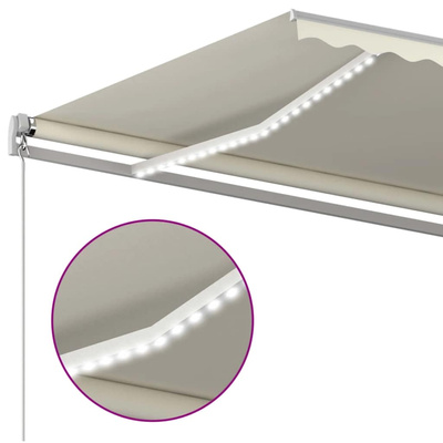 Ręcznie zwijana markiza z LED, 600 x 300 cm, kremowa