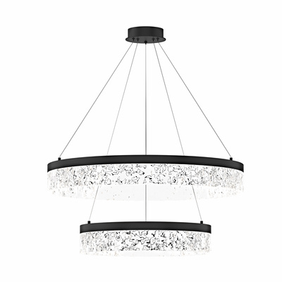 Lampa wisząca FROZI w stylu glamour – czarny klosz z kryształkami – nowoczesny żyrandol LED do luksusowego salonu