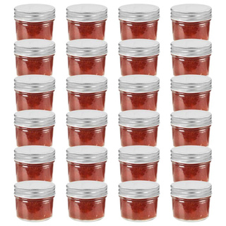 Szklane słoiki na dżem, srebrne pokrywki, 24 szt., 110 ml