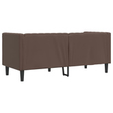 Sofa Chesterfield, 2-os., brązowa, tapicerowana sztuczną skórą