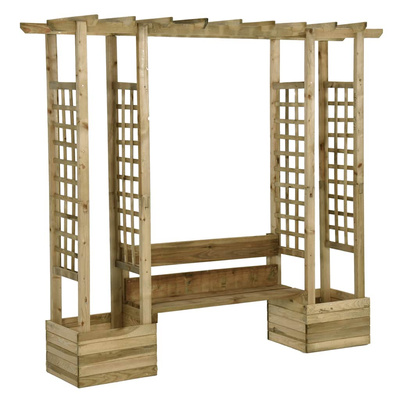 z ławką i donicami, impregnowane drewno sosnowe Pergola