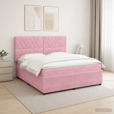 Łóżko z box spring LED z materacem różowy 160 x 200 cm Welur