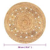 vidaXL Dywan pleciony z juty, 90 cm, okrągły